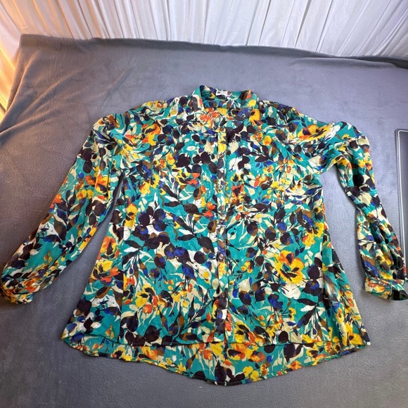 Kut from the Kloth Tops - Kut From The Kloth Blouse Black Blue Mixed Floral Top Button Front Sheer Large